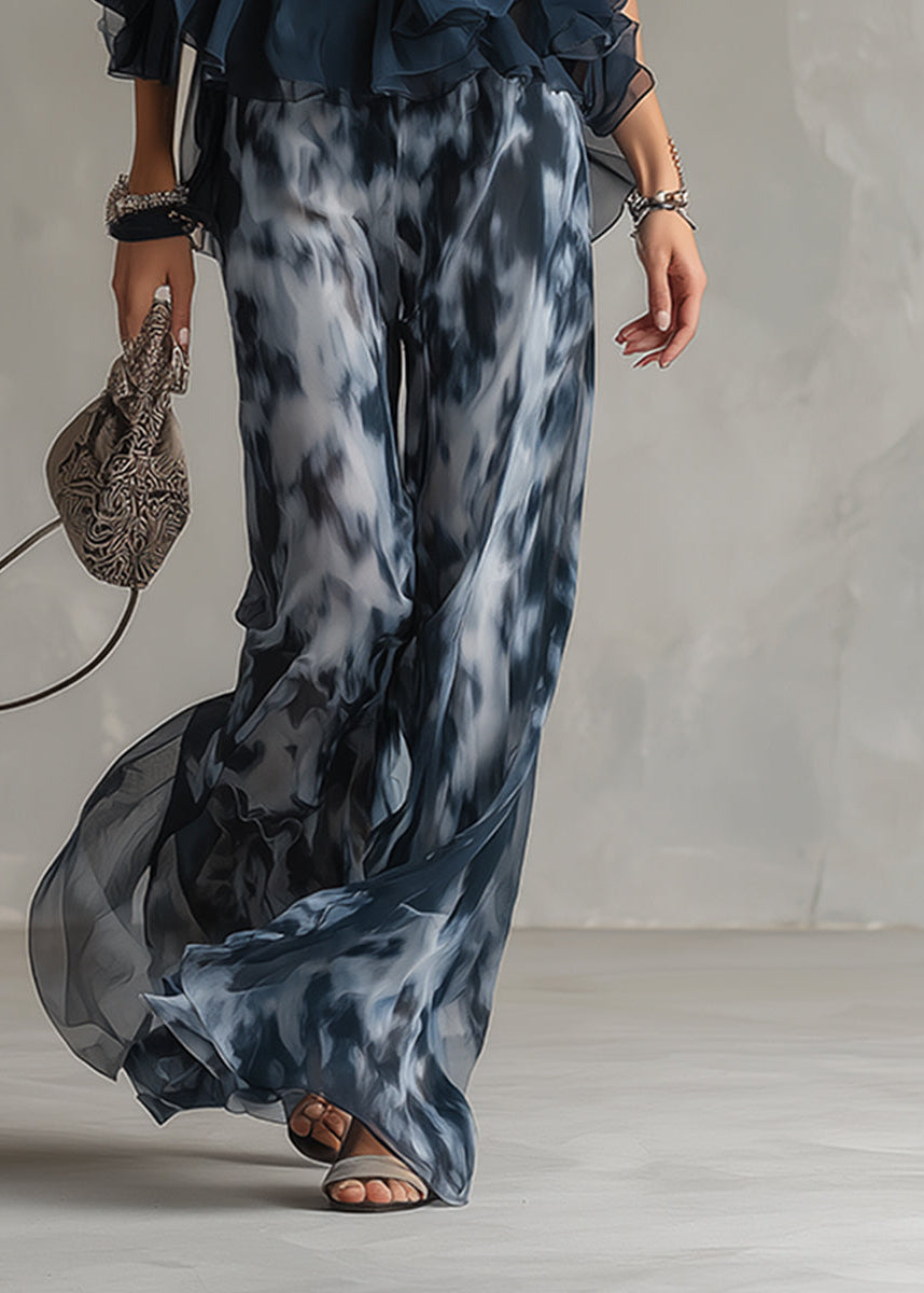 Women’s Pants Set with Chiffon Halter Top and Printed Wide Leg Trousers